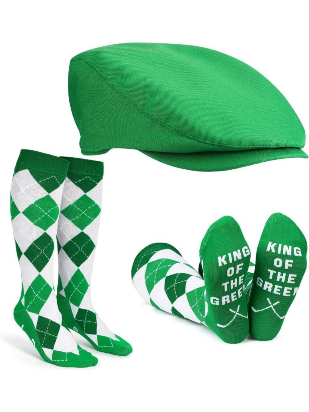 Men's Argyle Knee High Golf Socks & Flat Cap Costume Set - Perfect for Events!
